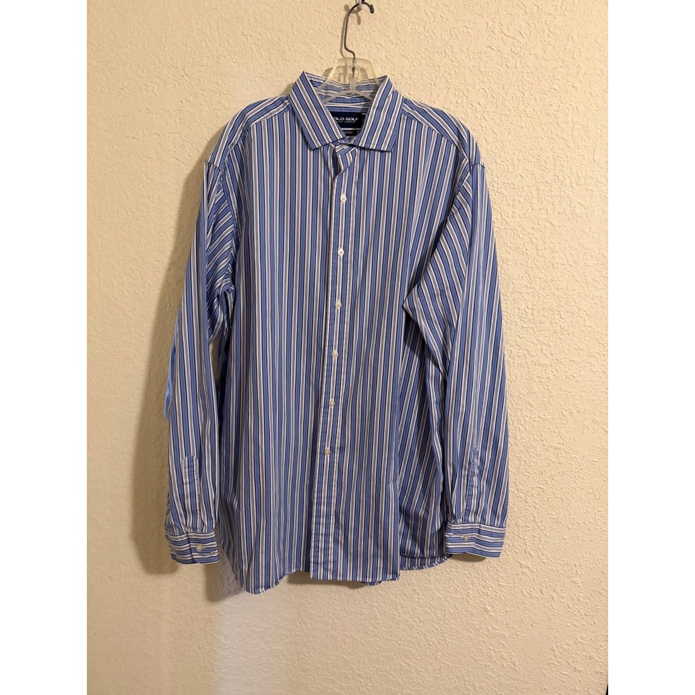 Polo Golf Ralph Lauren Westerton Blue White Striped Button Down Shirt XL Mens
